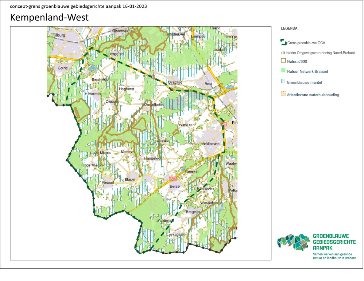 Kaart van plangebied gebiedsgerichte aanpak Kempenland-West.